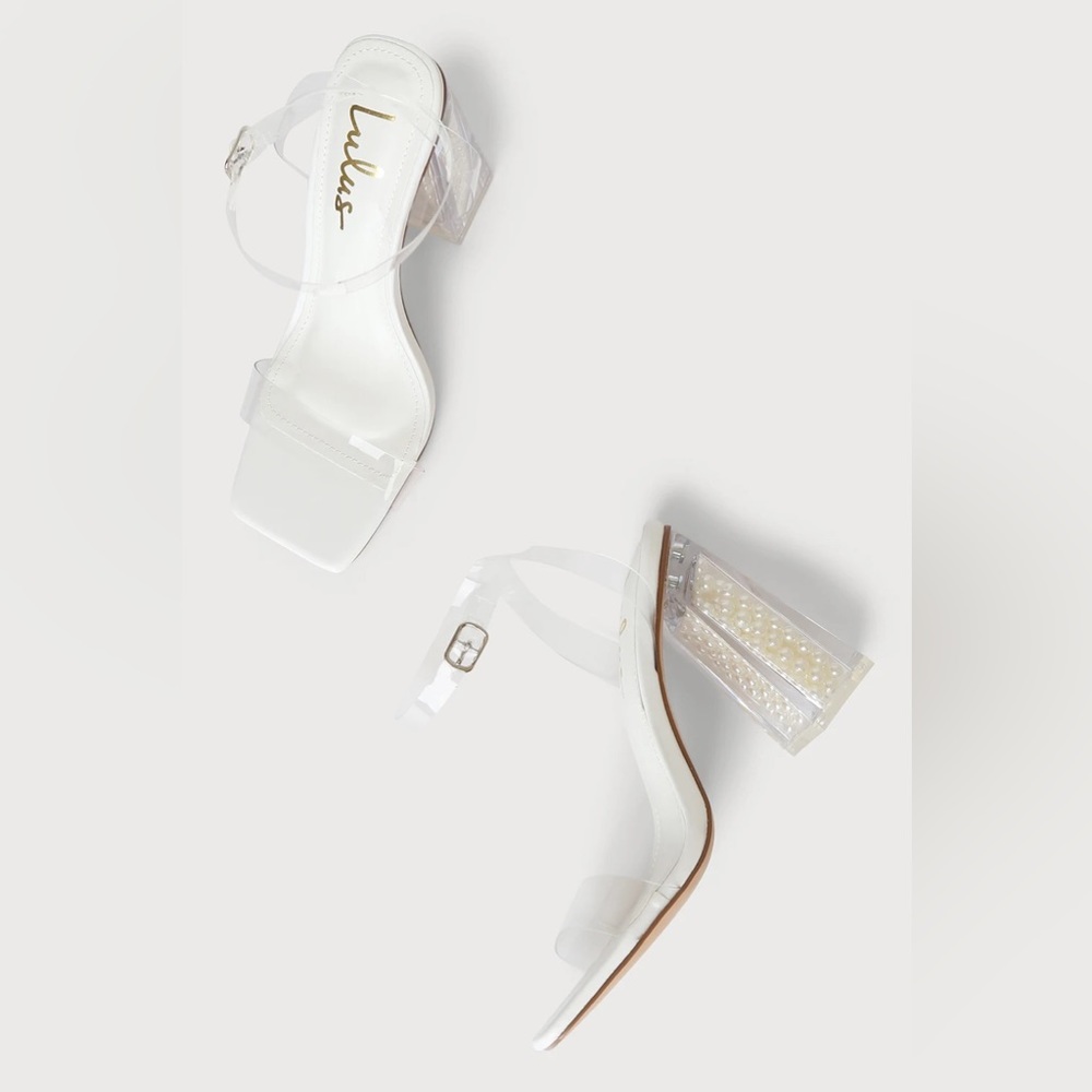 Lulu’s Marluka White/Clear Heel W/ Pearls